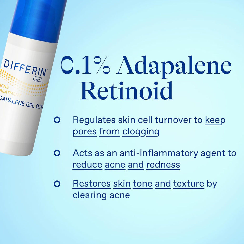 Differin Acne Treatment Gel, 90 Day Supply, Retinoid Treatment for Face with 0.1% Adapalene, Gentle Skin Care for Acne Prone Sensitive Skin, 45g Pump (Packaging May Vary)