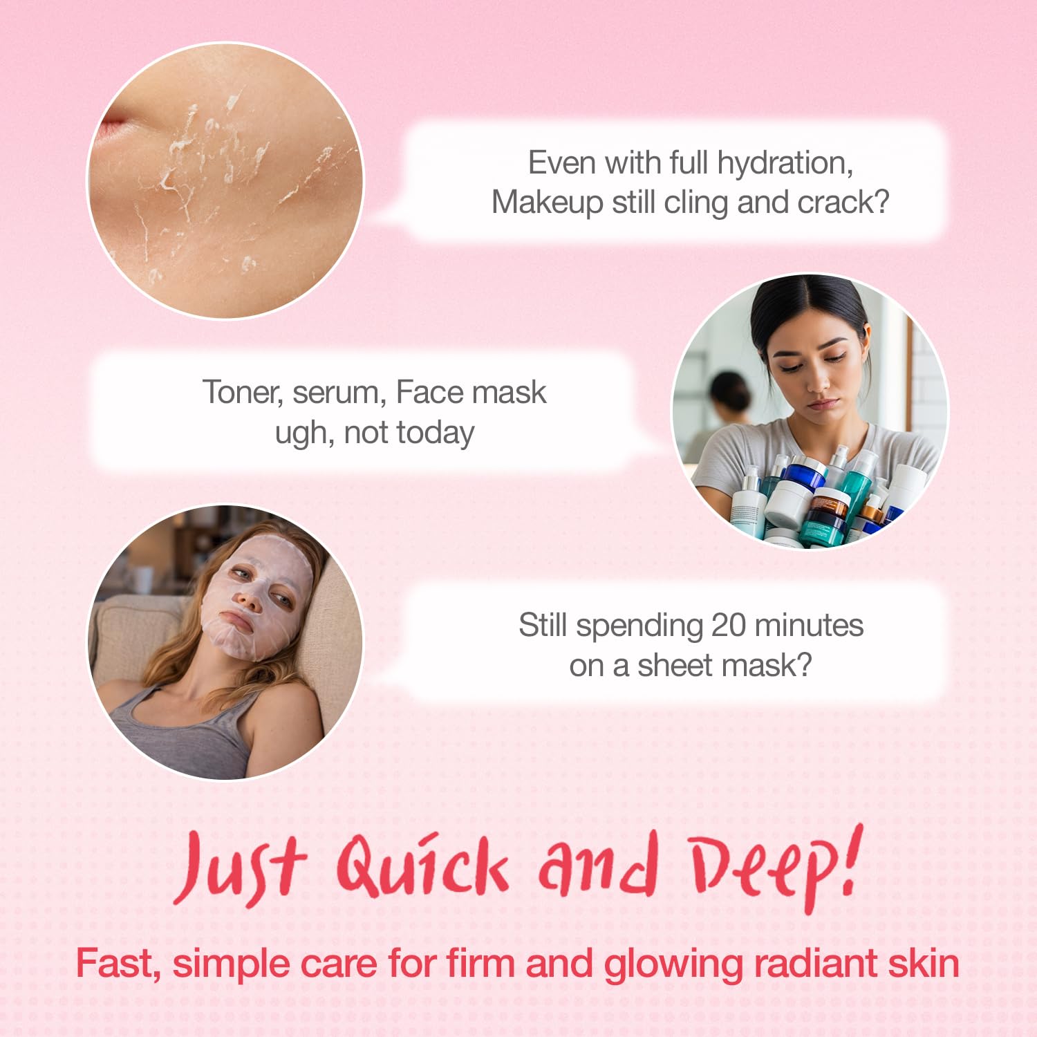 Quick & Deep Bubble Serum, 3 in 1 Skincare Formula – Collagen for Supple, Visibly Radiant Skin – Quick-Absorbing Micro-Bubble Formula – Hydrates Dull Skin in One Step,3.28 fl oz