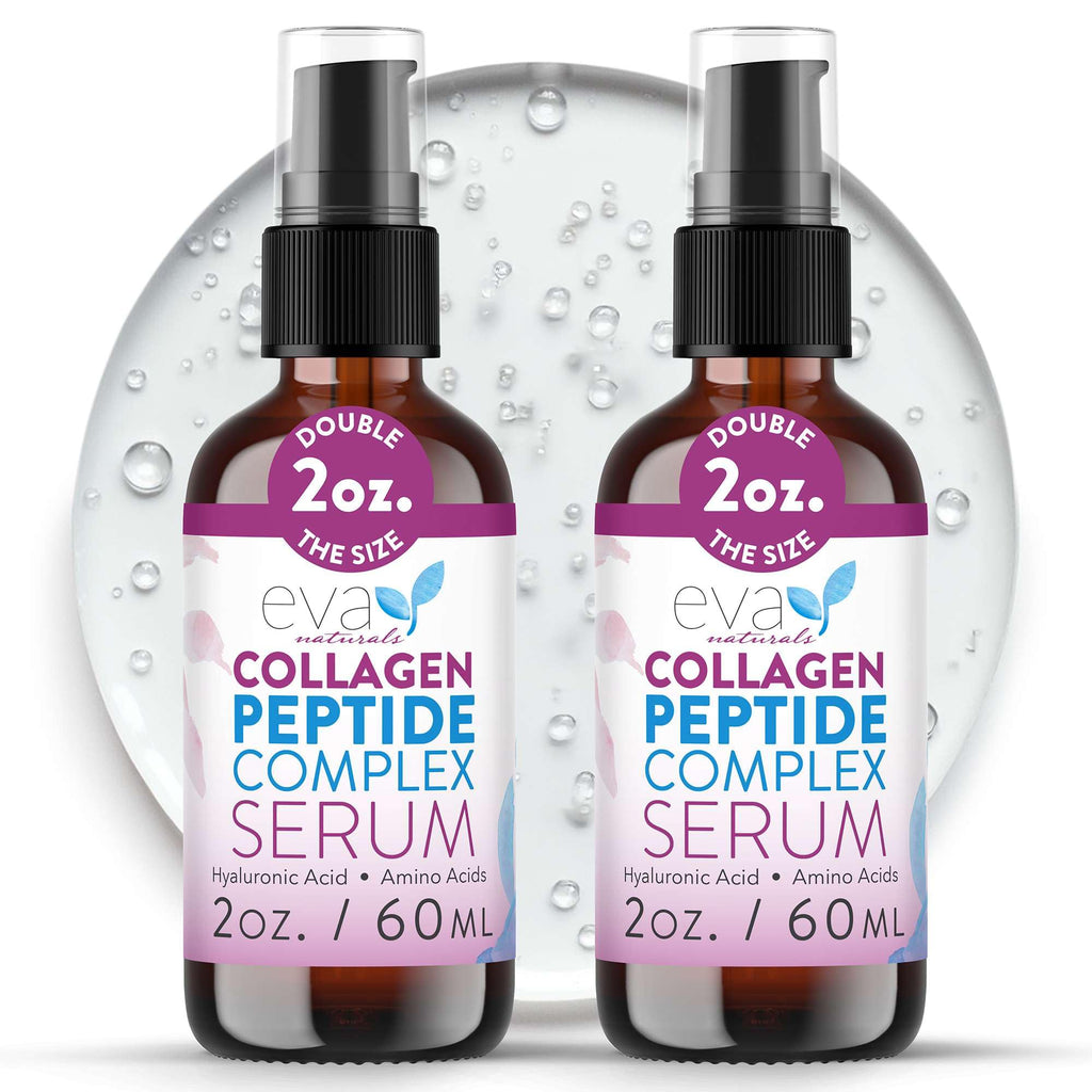 Collagen Serum for Face by Eva Naturals - Anti Aging Multi Peptide Face Serum with Hyaluronic Acid - Firming Hydrating Wrinkle Reducer Peptide Serum for Women & Men - Fragrance Free 2 oz