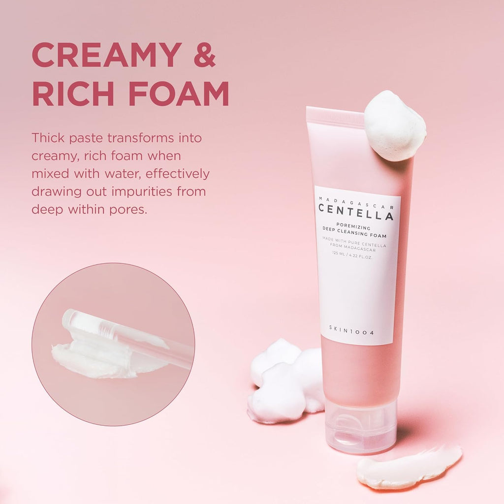 SKIN1004 Poremizing Deep Cleansing Foam, 4.23 fl.oz, 125ml, Makeup Remover, Korean Face Cleanser with Himalayan Pink Salt & Madagascar Centella Asiatica for Facial Pore Cleansing, Korean Skin Care