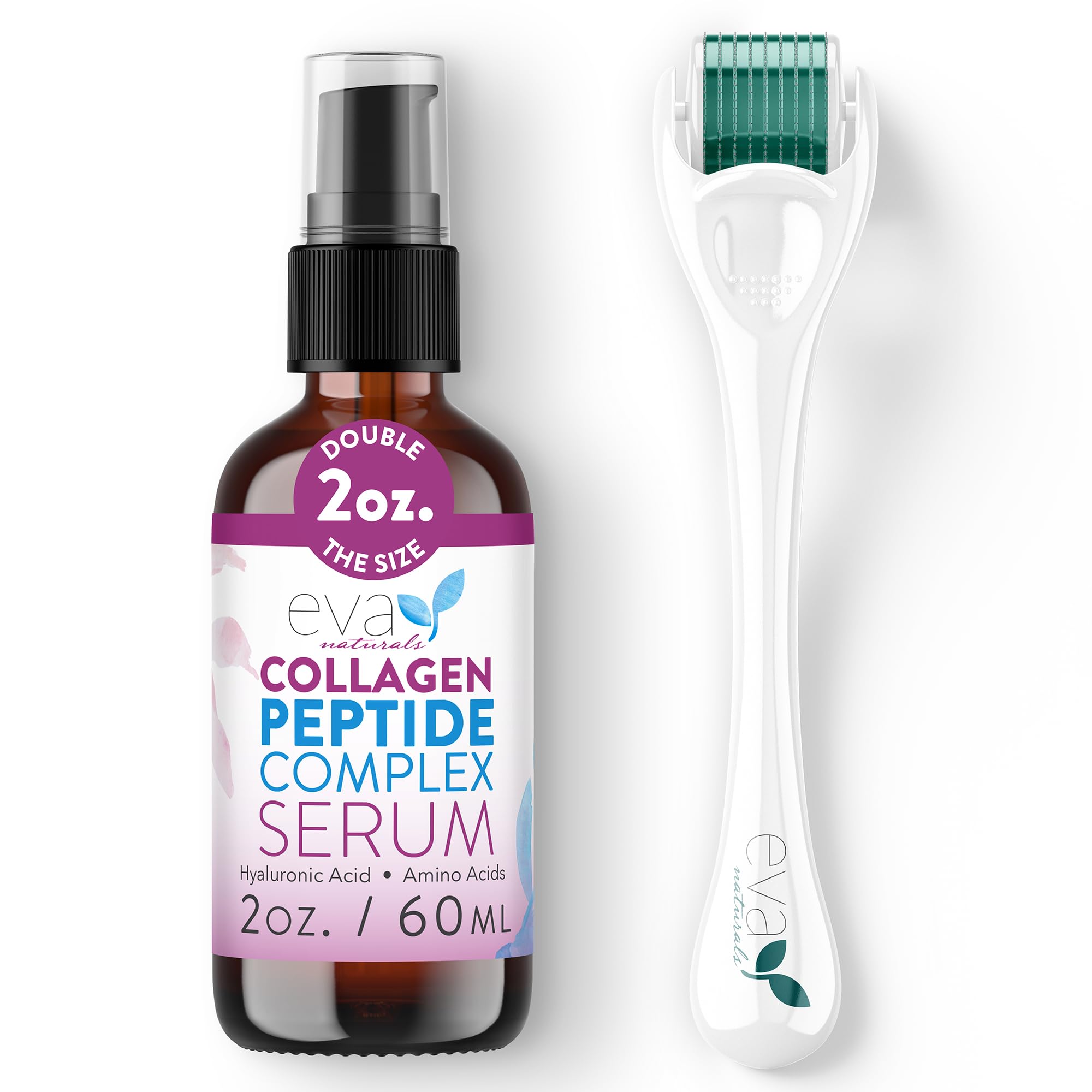 Collagen Serum for Face by Eva Naturals - Anti Aging Multi Peptide Face Serum with Hyaluronic Acid - Firming Hydrating Wrinkle Reducer Peptide Serum for Women & Men - Fragrance Free 2 oz