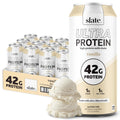 Slate Milk - Ultra Protein Shake - Vanilla - 42g Protein, 1g Sugar, 180 Calories, 1g Net Carbs - Lactose Free, No Added Sugar - Made with Ultra Filtered Milk - Breakfast Boost, Post Workout - 15 fl oz, 12 Cans